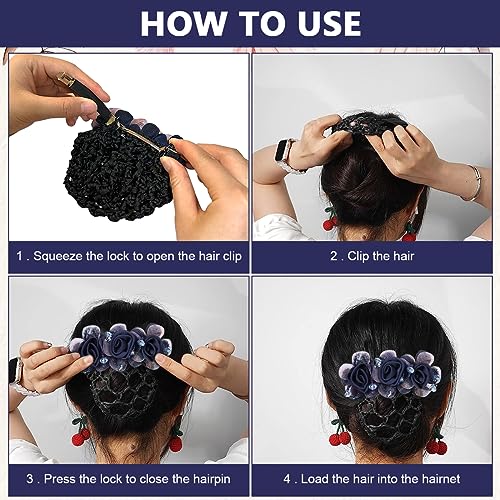 MAYCREATE® Floral Hair Snood Net, Barrette Hair Bun Cover Clip for Women, Lady Bun Maker Hairnet for Dancer Nurse Party, Work or Daily 2 PCS MAYCREATE® Floral Hair Snood Net, Barrette Hair Bun Cover Clip for Women, Lady Bun Maker Hairnet for Dancer Nurse Party, Work or Daily 2 PCS